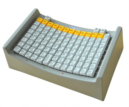 Obrazek  Maltron - klawiatura specjalistyczna umożliwiająca pisanie jednym palcem lub wskaźnikiem trzymanym w ustach 